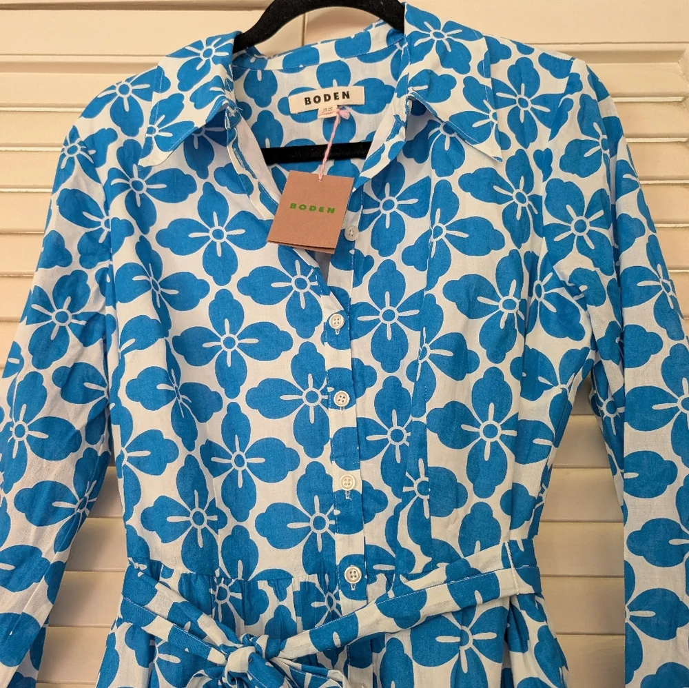 NWT Boden Paisley Tiered Shirt Dress - Indigo Floral Tile Pattern - Picture 2 of 9